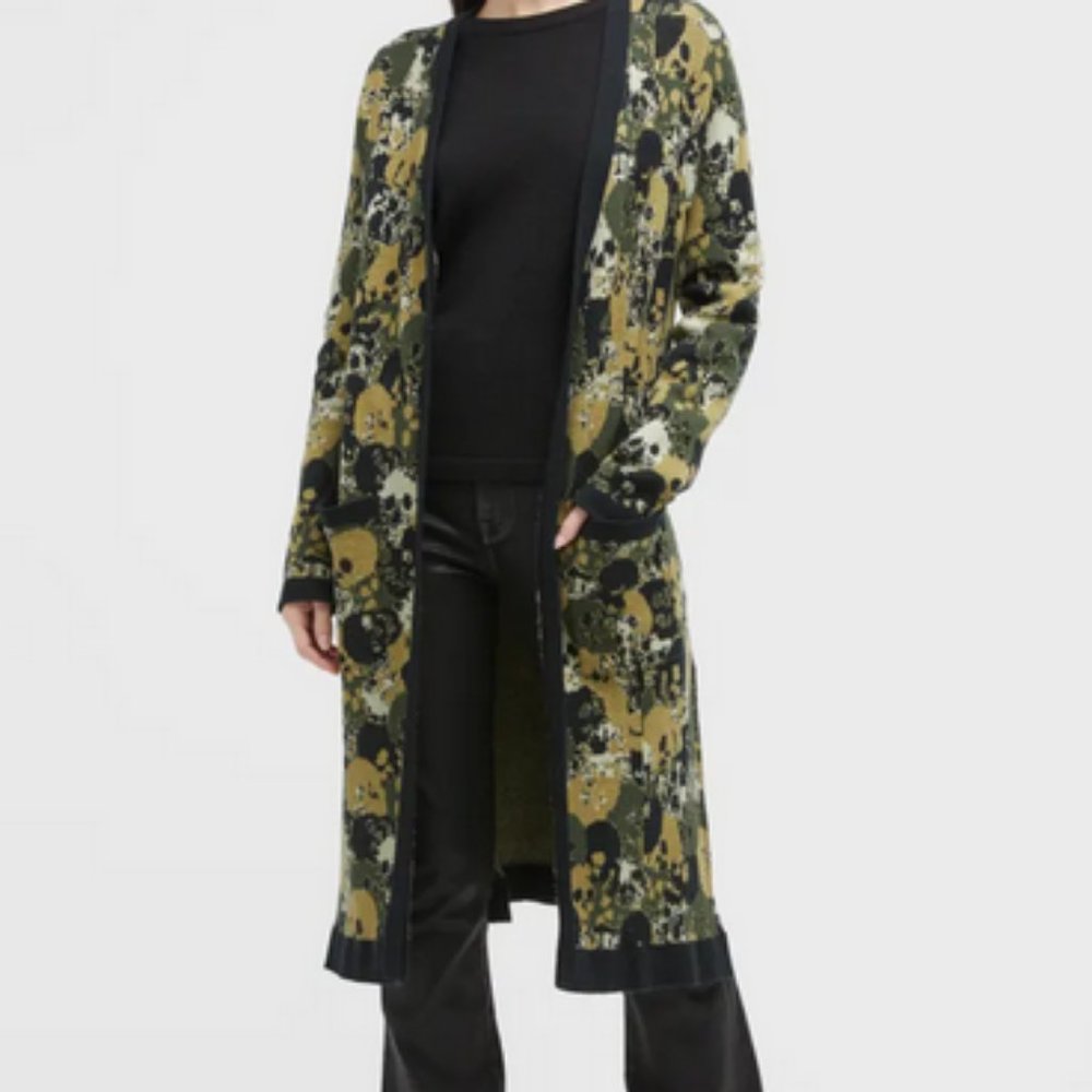 Anatomie Zoe Camouflage Skull Printed Knit Long Cardigan NWT